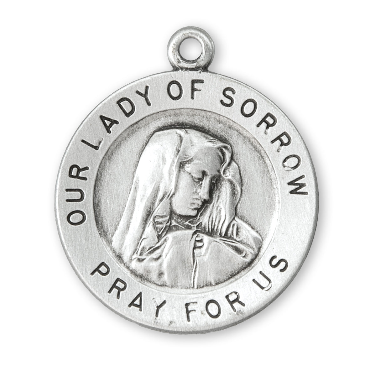 Our Lady of Sorrows Round Sterling Silver Medal Pendant with Chain