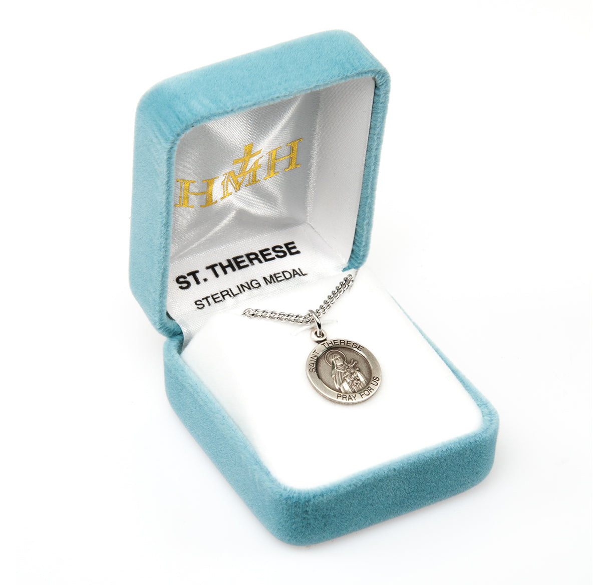 Patron Saint Therese of Lisieux Round Sterling Silver Medal Pendant with Chain