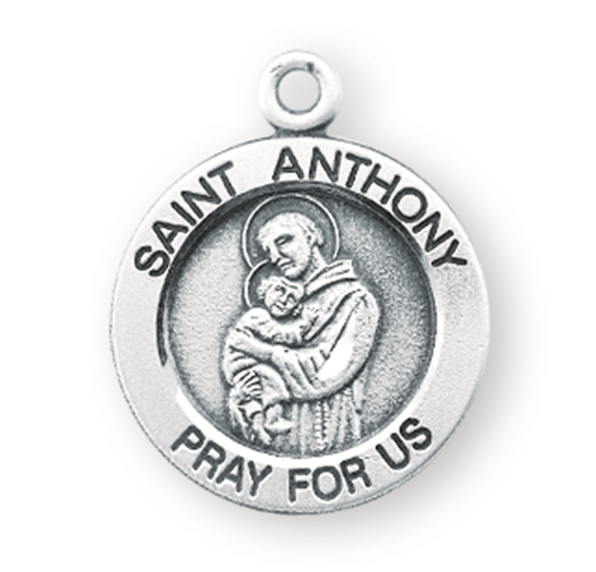 Patron Saint Anthony Round Sterling Silver Medal Pendant with Chain