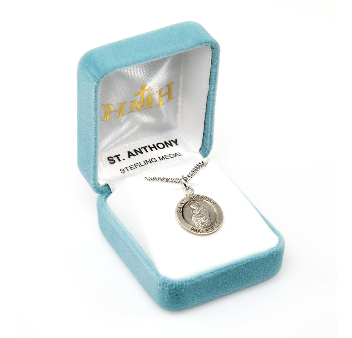 Patron Saint Anthony Round Sterling Silver Medal Pendant with Chain
