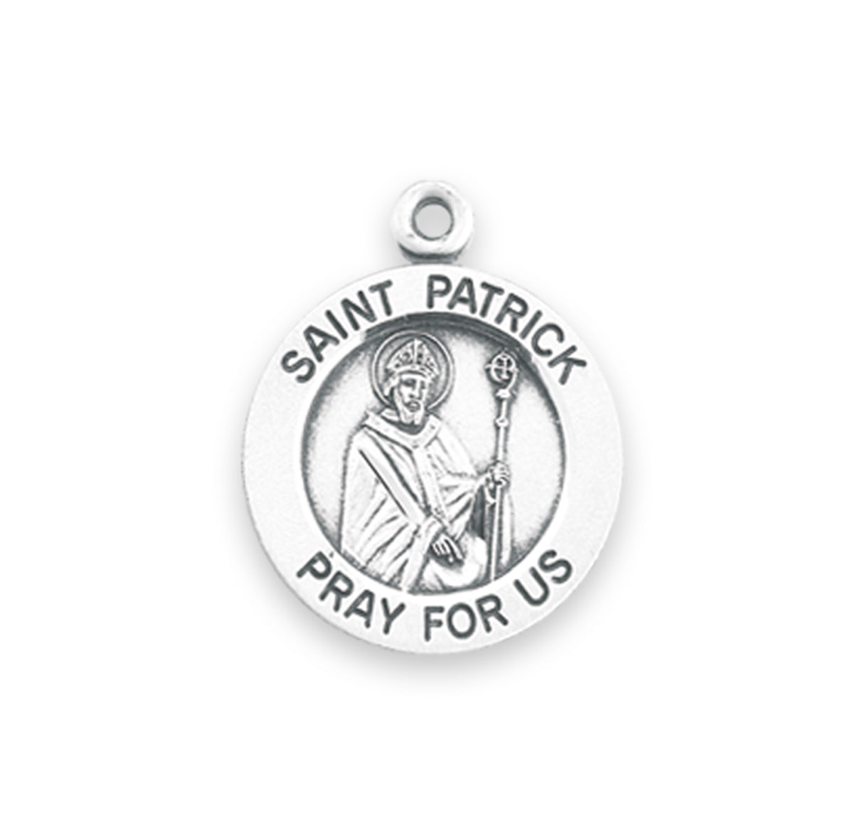 Patron Saint Patrick Round Sterling Silver Medal Pendant with Chain