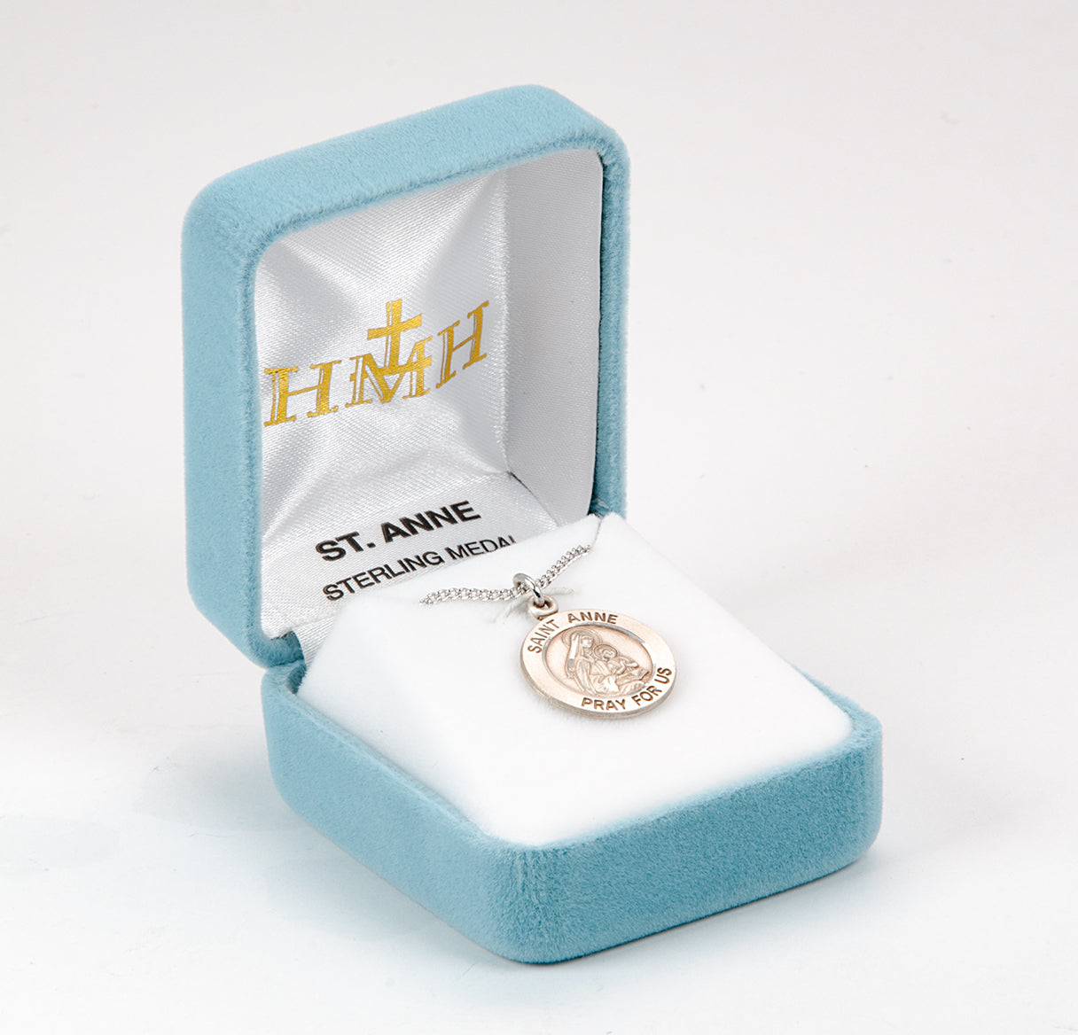 Patron Saint Anne Round Sterling Silver Medal Pendant with Chain