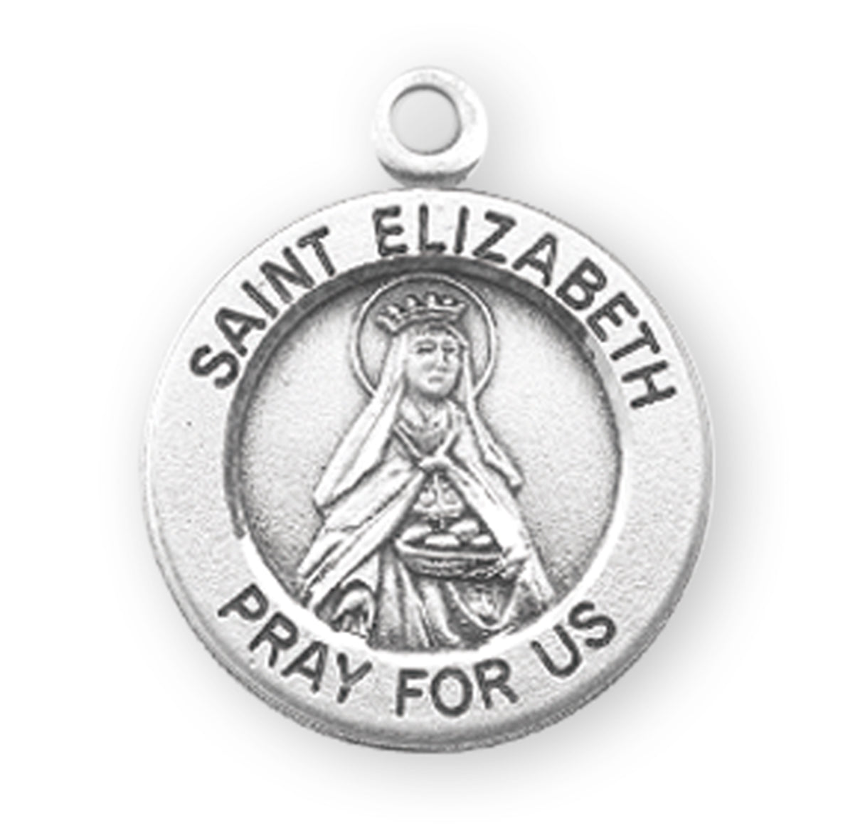 Patron Saint Elizabeth Round Sterling Silver Medal Pendant with Chain