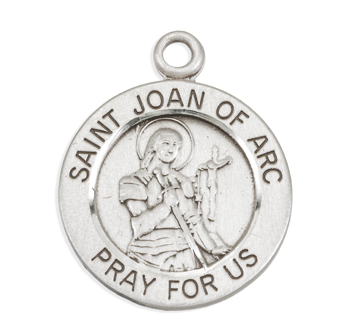 Patron Saint Joan of Arc Round Sterling Silver Medal Pendant with Chain