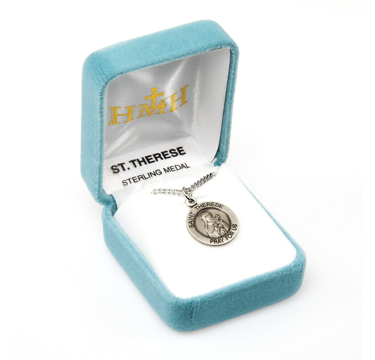 Saint Therese of Lisieux Round Sterling Silver Medal Pendant with Chain
