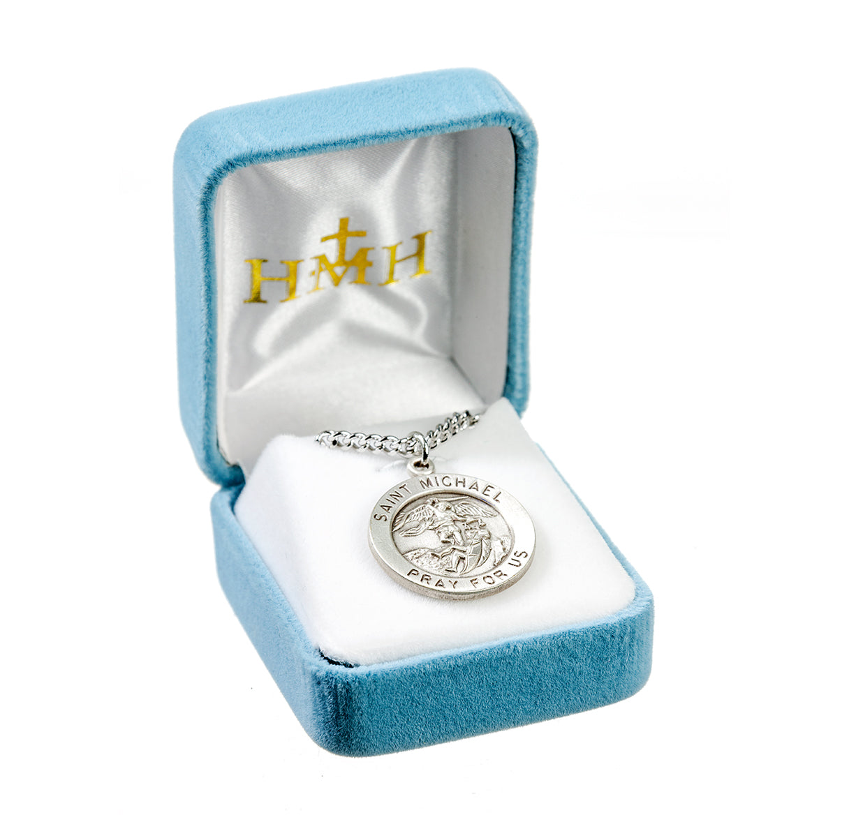 Patron Saint Michael the Archangel Round Sterling Silver Medal Pendant with Chain