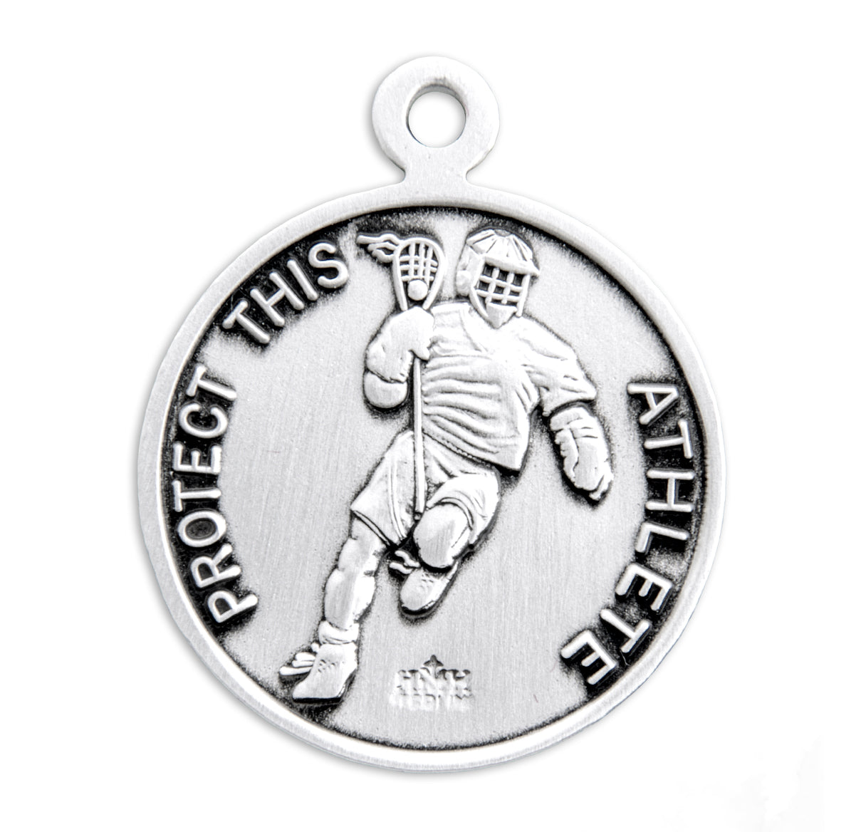 Saint Sebastian Round Lacrosse Male Athlete Medal Pendant with Chain