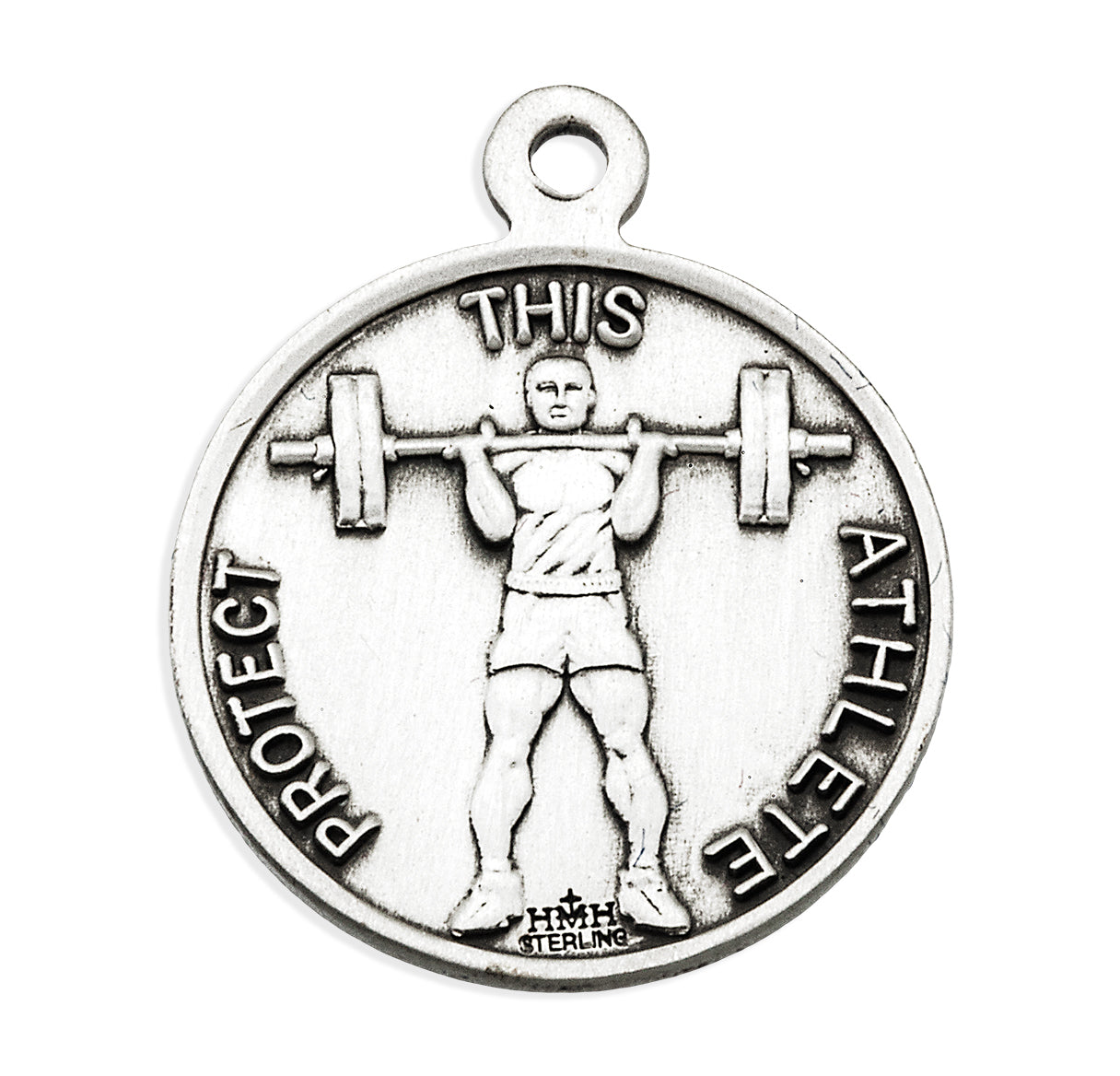 Saint Sebastian Round Sterling Silver weightlifting Male Athlete Medal Pendant with Chain