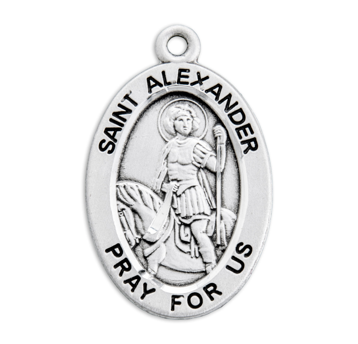 Patron Saint Alexander Oval Sterling Silver Medal Pendant with Chain
