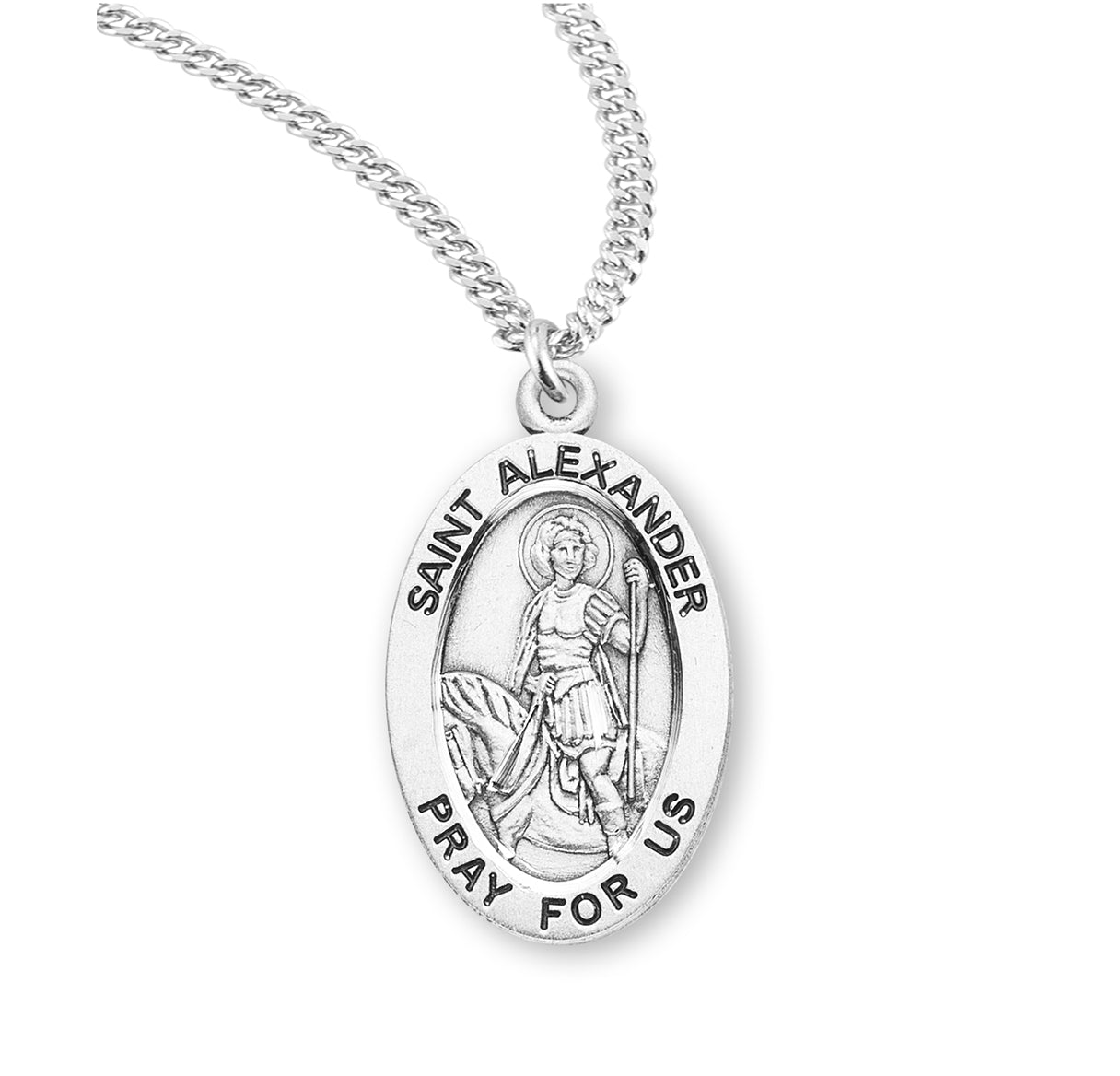 Patron Saint Alexander Oval Sterling Silver Medal Pendant with Chain