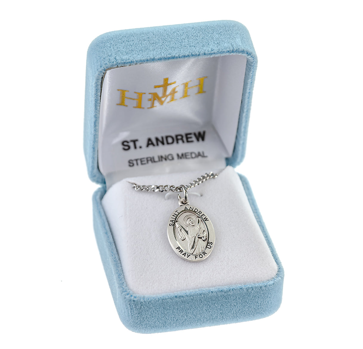 Patron Saint Andrew Oval Sterling Silver Medal Pendant with Chain