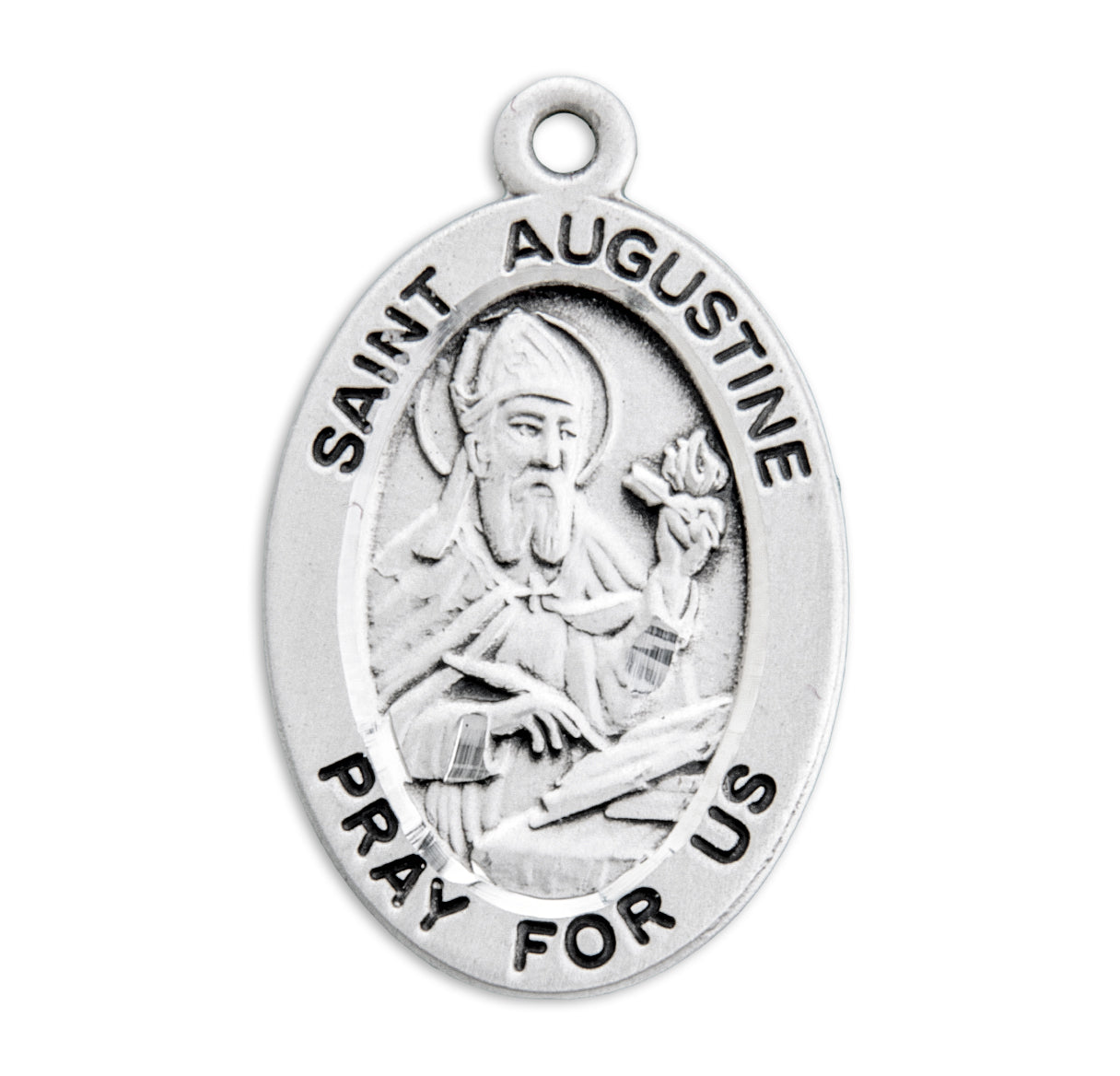 Patron Saint Augustine Oval Sterling Silver Medal Pendant with Chain