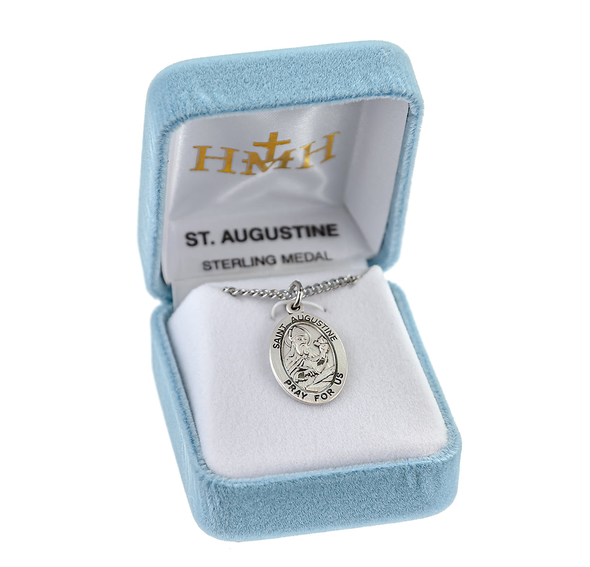 Patron Saint Augustine Oval Sterling Silver Medal Pendant with Chain