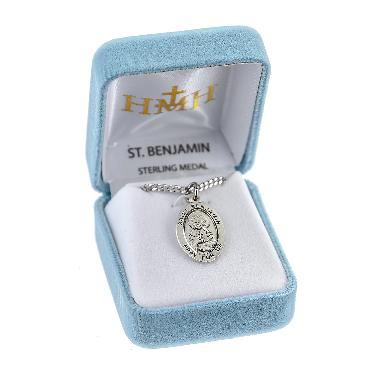 Patron Saint Benjamin Oval Sterling Silver Medal Pendant with Chain