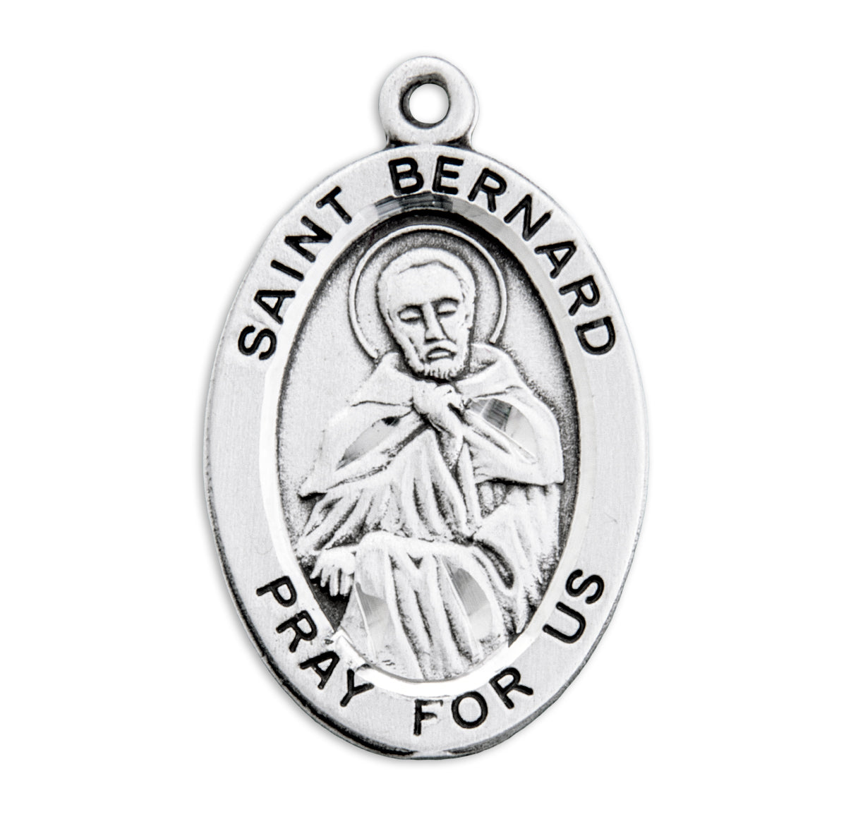 Patron Saint Bernard Oval Sterling Silver Medal Pendant with Chain