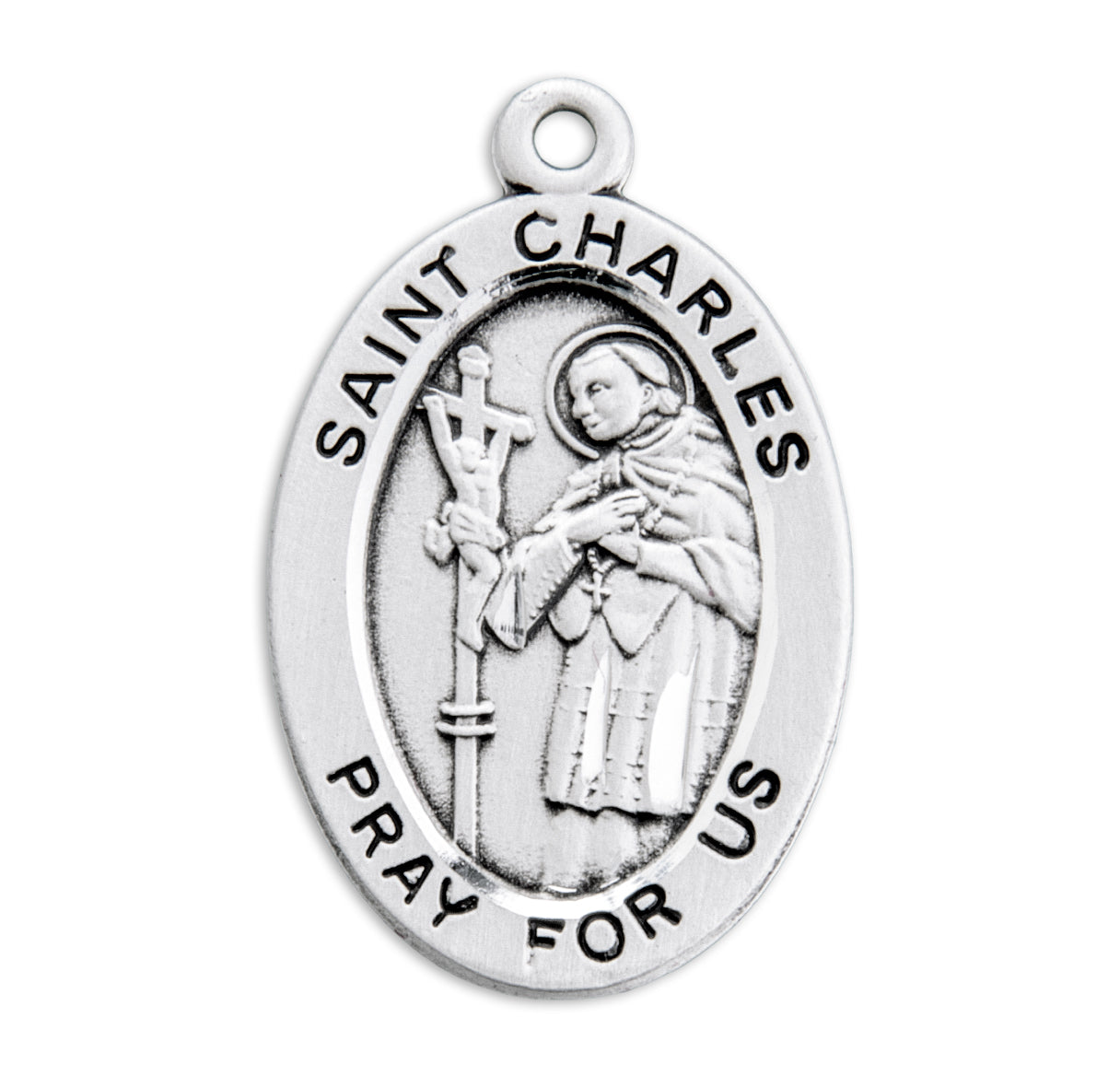 Patron Saint Charles Oval Sterling Silver Medal Pendant with Chain