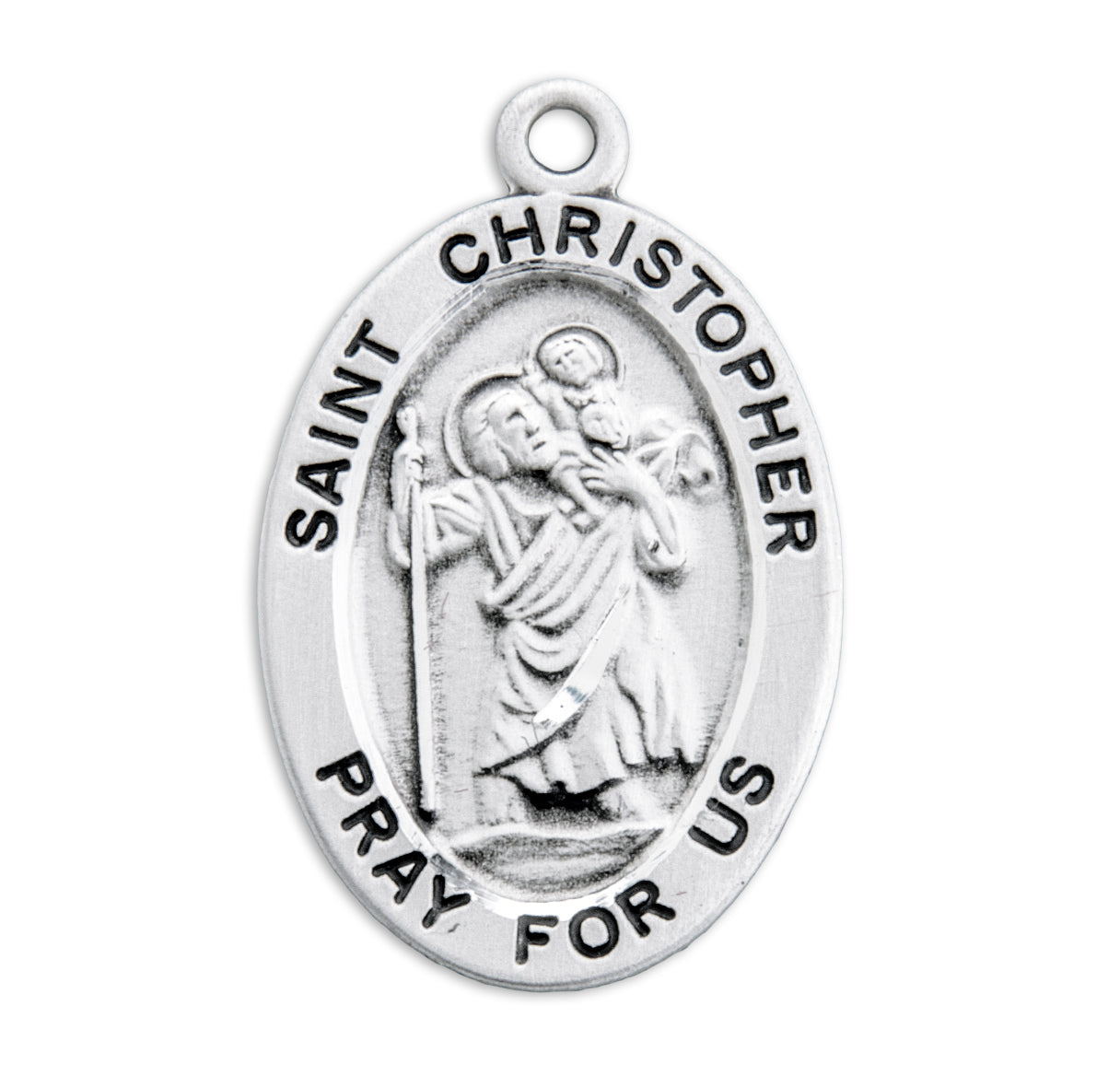 Patron Saint Christopher Oval Sterling Silver Medal Pendant with Chain