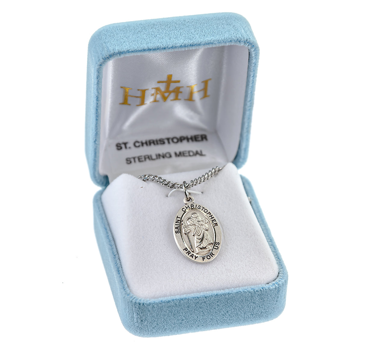 Patron Saint Christopher Oval Sterling Silver Medal Pendant with Chain