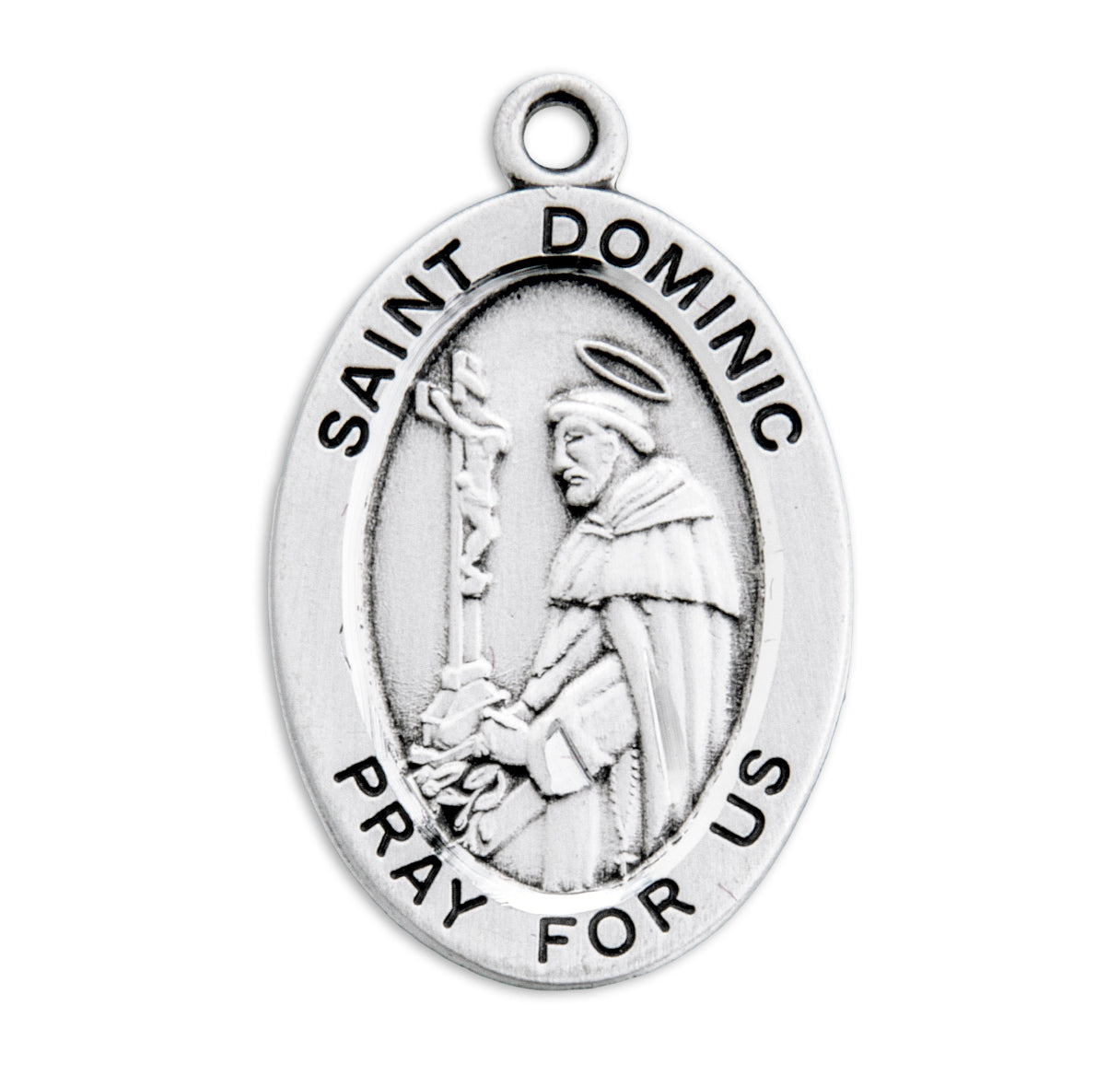 Patron Saint Dominic Oval Sterling Silver Medal Pendant with Chain