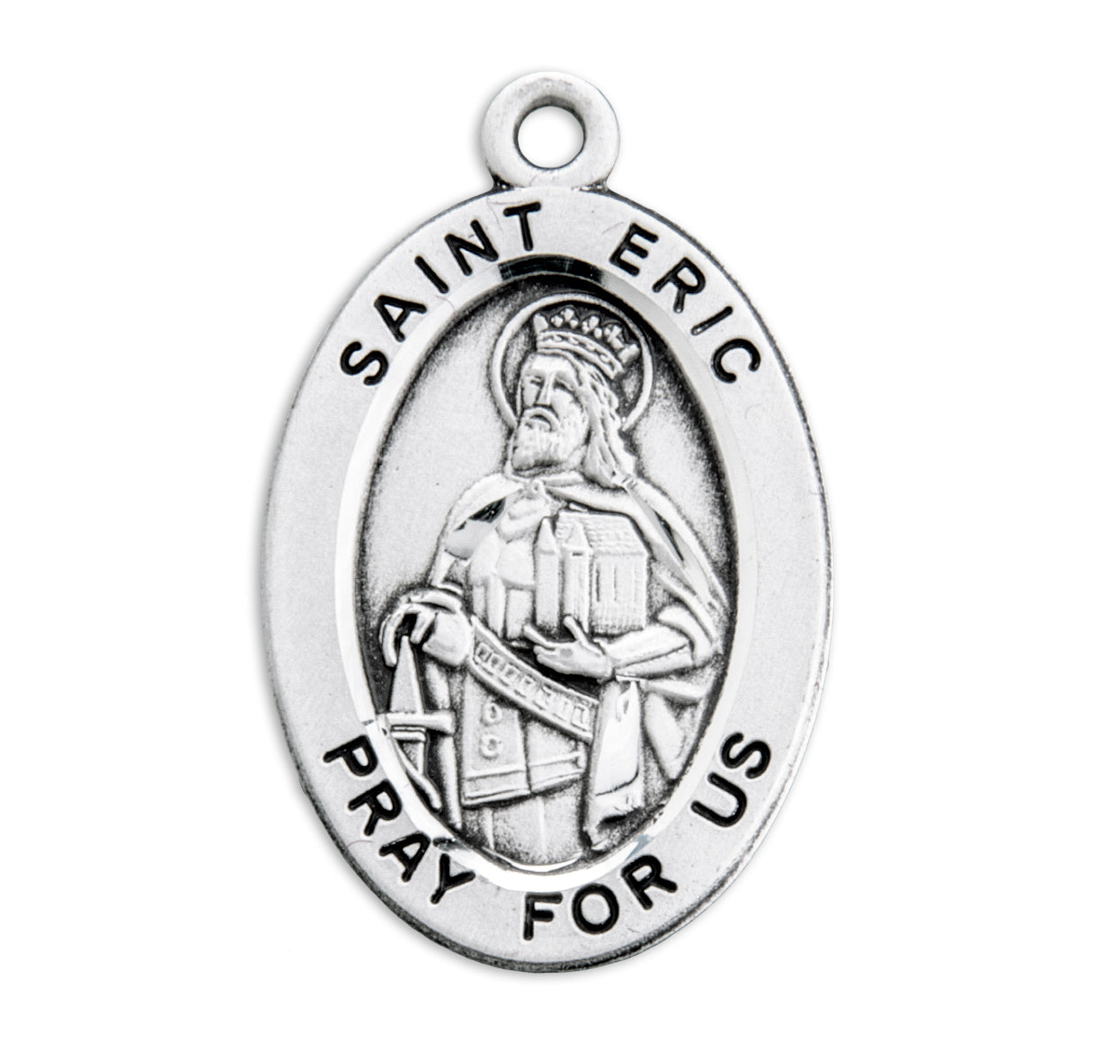 Patron Saint Eric Oval Sterling Silver Medal Pendant with Chain