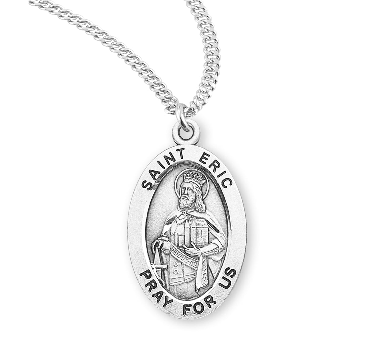 Patron Saint Eric Oval Sterling Silver Medal Pendant with Chain
