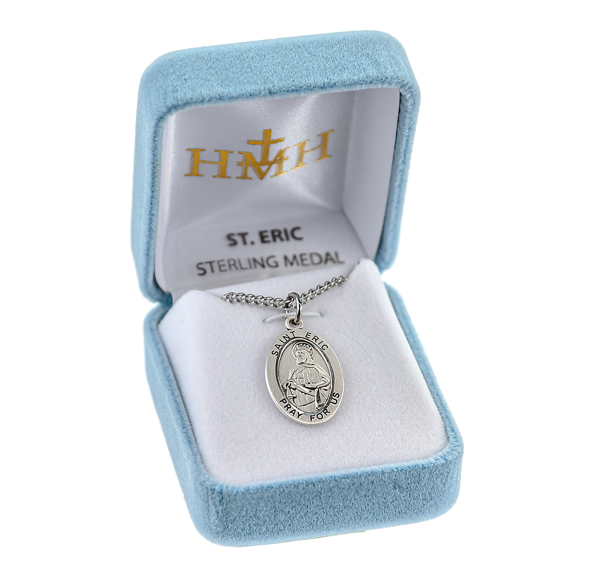 Patron Saint Eric Oval Sterling Silver Medal Pendant with Chain