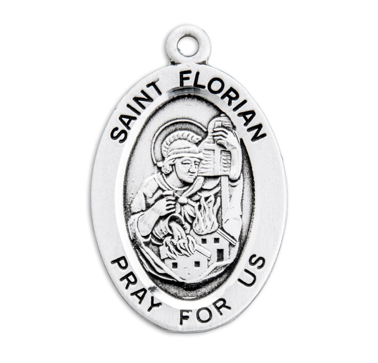 Patron Saint Florian Oval Sterling Silver Medal Pendant with Chain