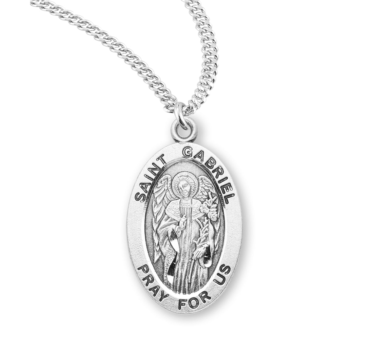 Patron Saint Gabriel Oval Sterling Silver Medal Pendant with Chain