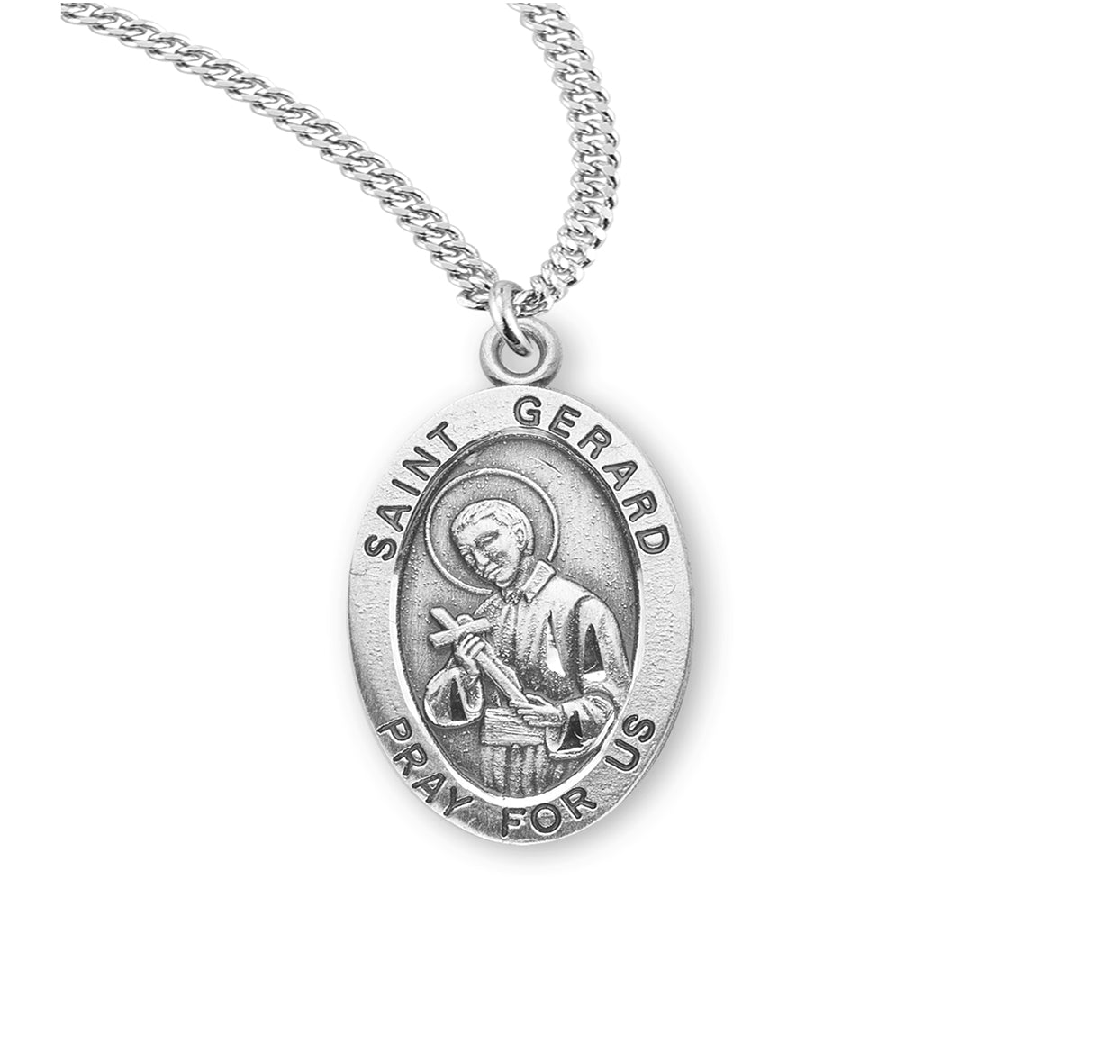Patron Saint Gerard Oval Sterling Silver Medal Pendant with Chain