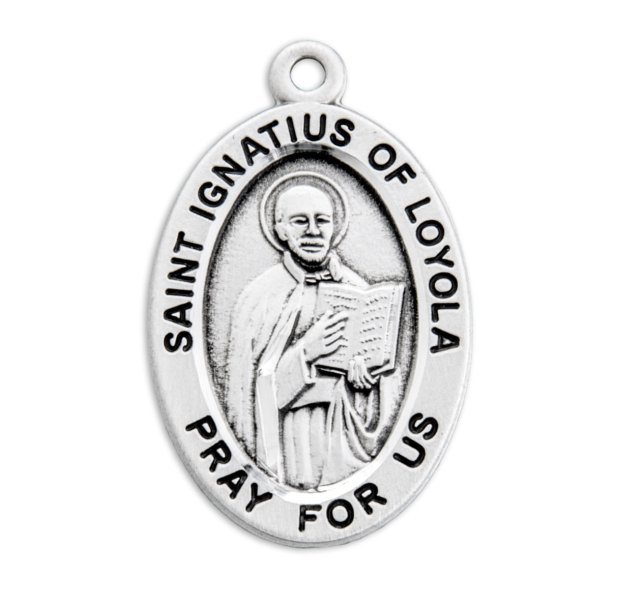 Patron Saint Ignatius of Loyola Oval Sterling Silver Medal Pendant with Chain