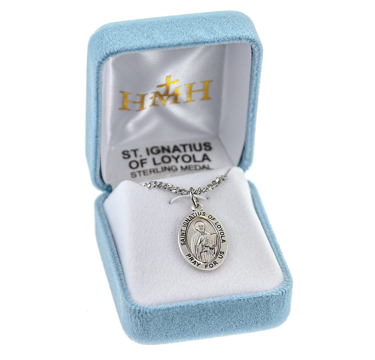 Patron Saint Ignatius of Loyola Oval Sterling Silver Medal Pendant with Chain