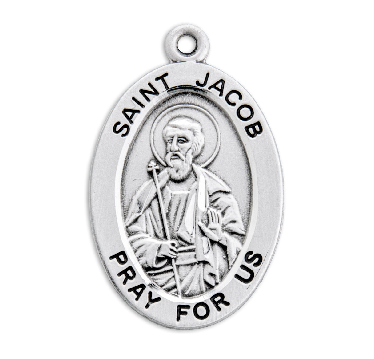 Patron Saint Jacob Oval Sterling Silver Medal Pendant with Chain