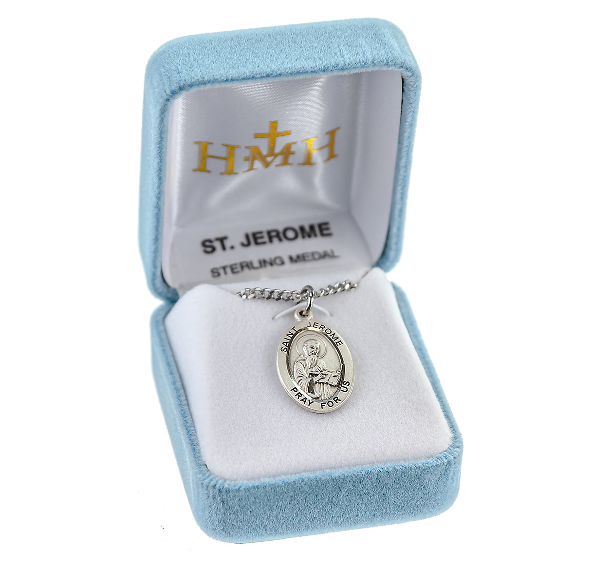 Patron Saint Jerome Oval Sterling Silver Medal Pendant with Chain