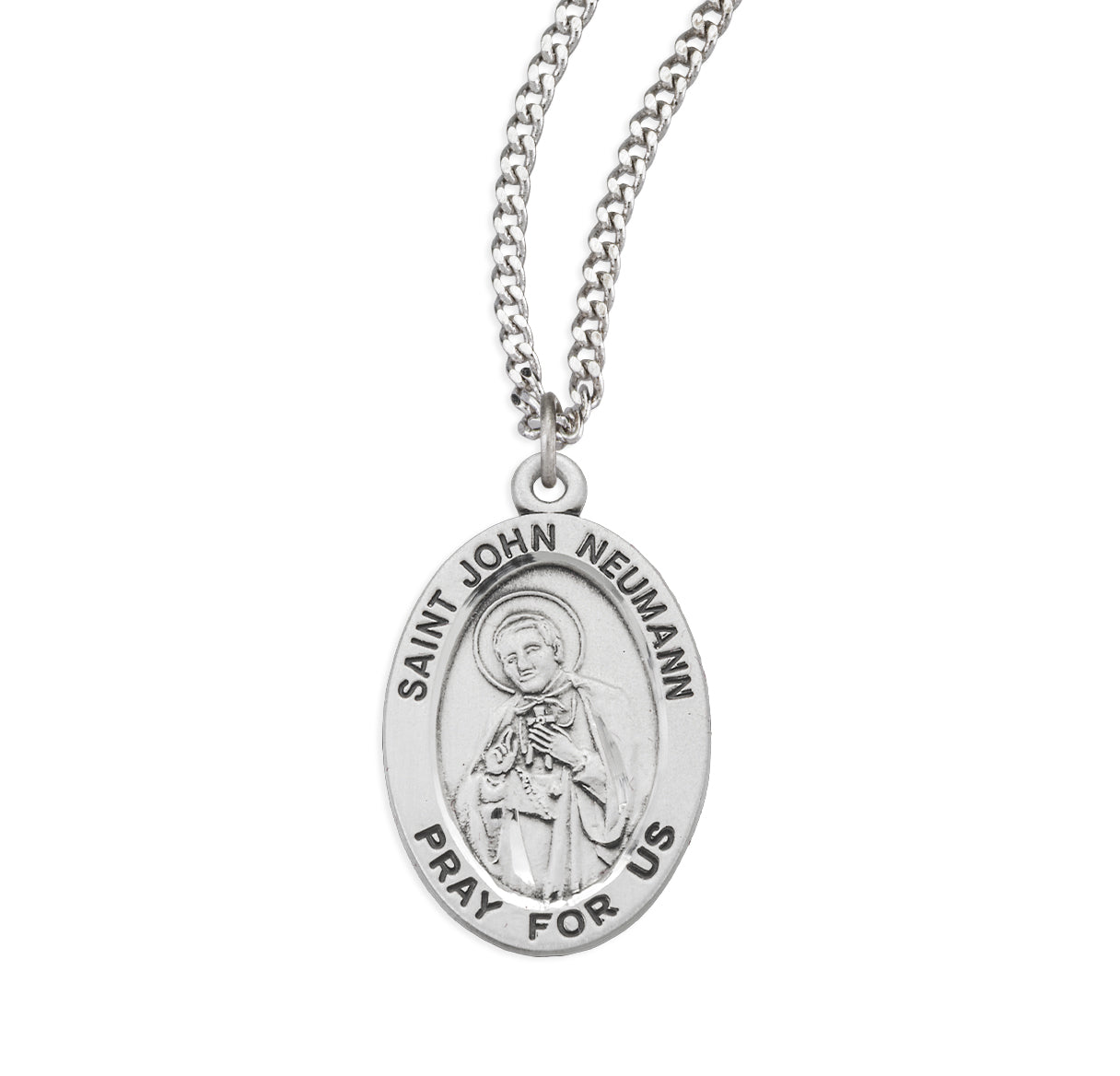 Patron Saint John Neumann Oval Sterling Silver Medal Pendant with Chain
