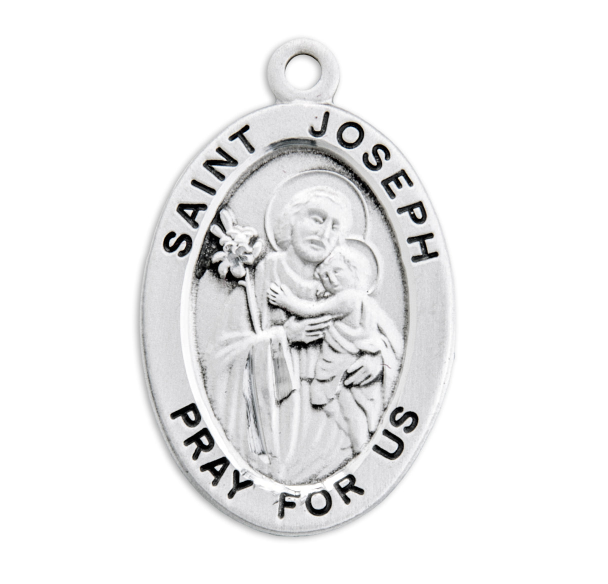 Patron Saint Joseph Oval Sterling Silver Medal Pendant with Chain