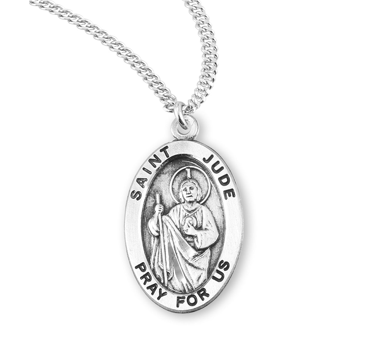 Patron Saint Jude Oval Sterling Silver Medal Pendant with Chain