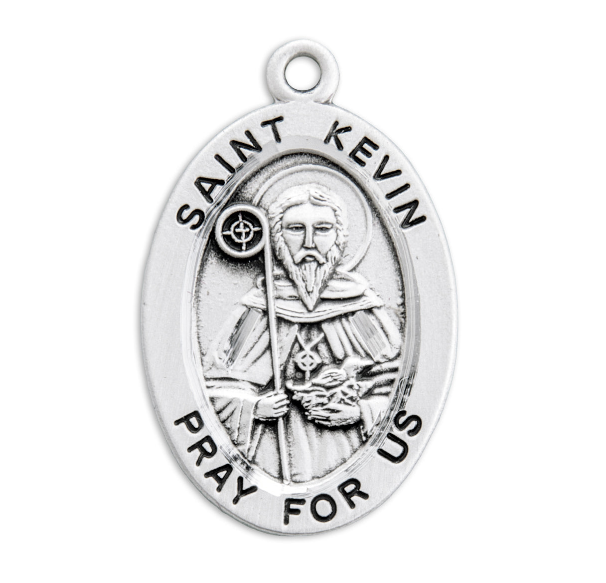 Patron Saint Kevin Oval Sterling Silver Medal Pendant with Chain