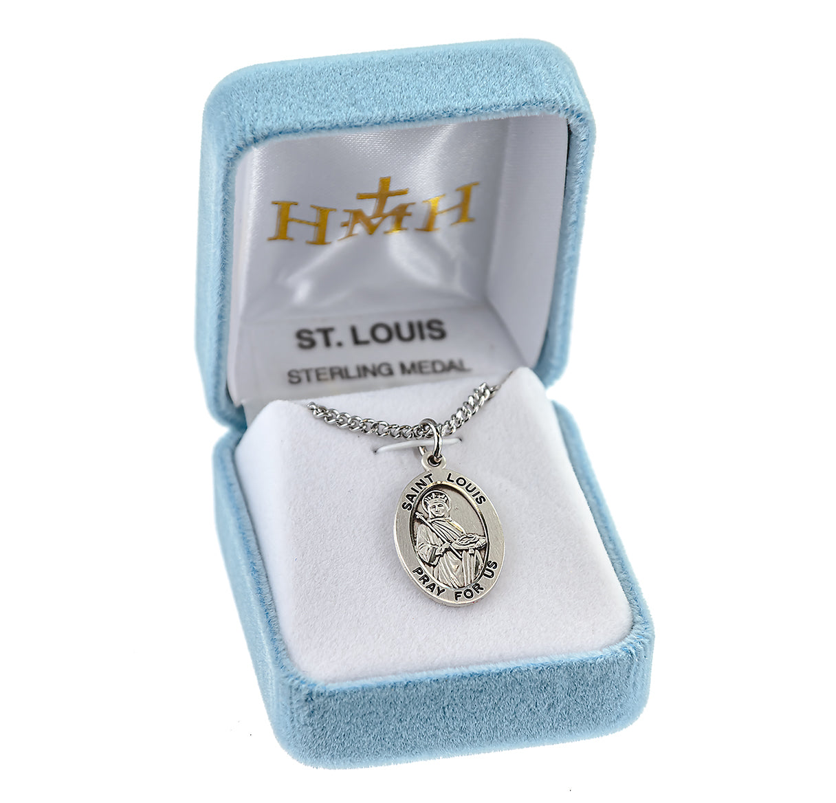 Patron Saint Louis Oval Sterling Silver Medal Pendant with Chain