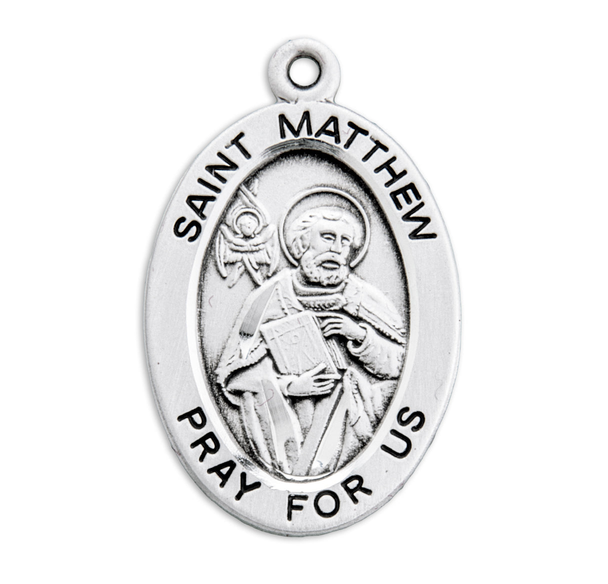 Patron Saint Matthew Oval Sterling Silver Medal Pendant with Chain