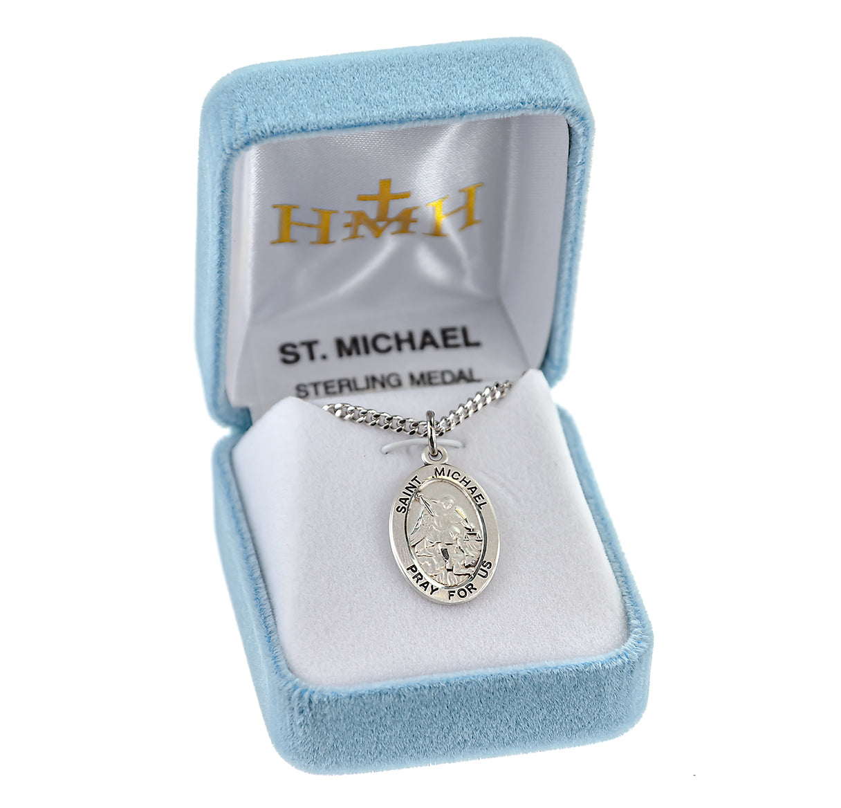 Patron Saint Michael Oval Sterling Silver Medal Pendant with Chain