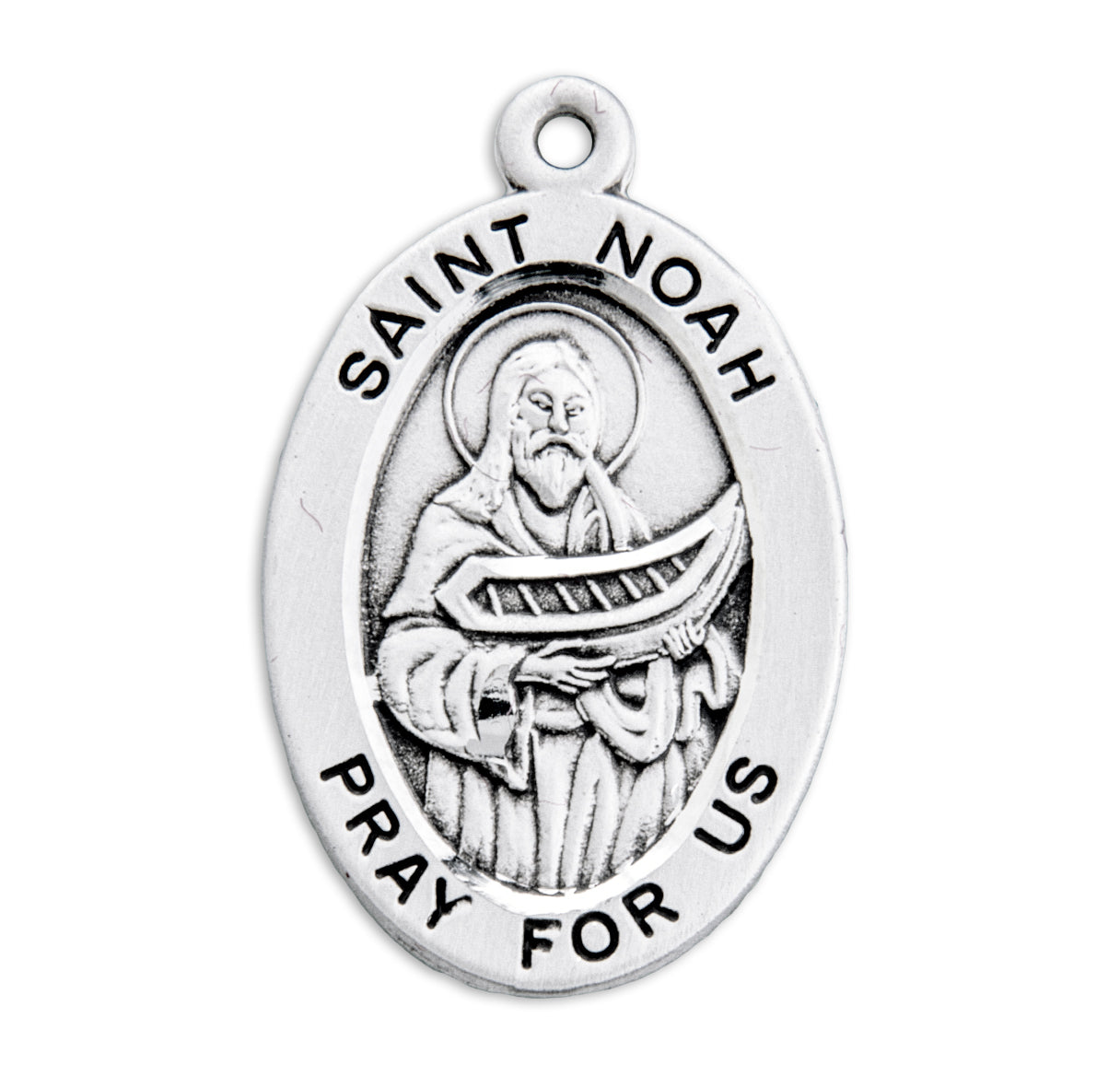 Patron Saint Noah Oval Sterling Silver Medal Pendant with Chain