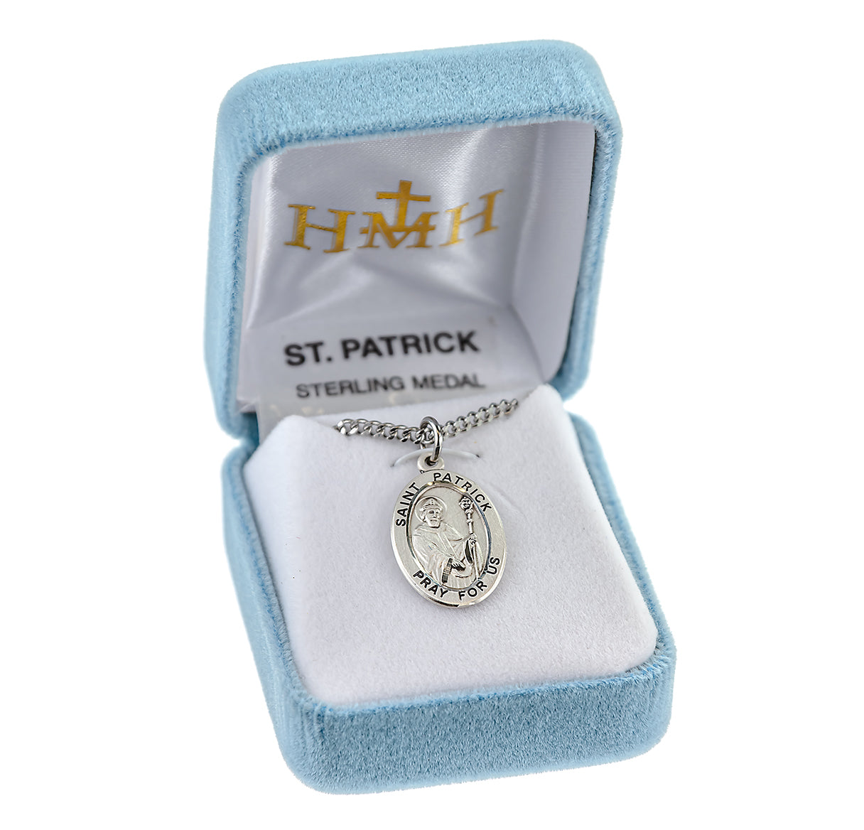 Patron Saint Patrick Oval Sterling Silver Medal Pendant with Chain