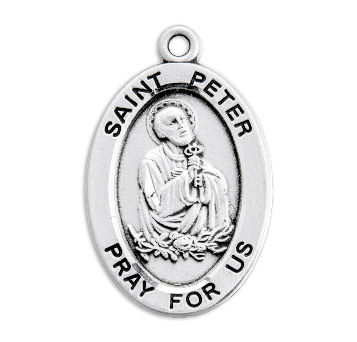 Patron Saint Peter Oval Sterling Silver Medal Pendant with Chain