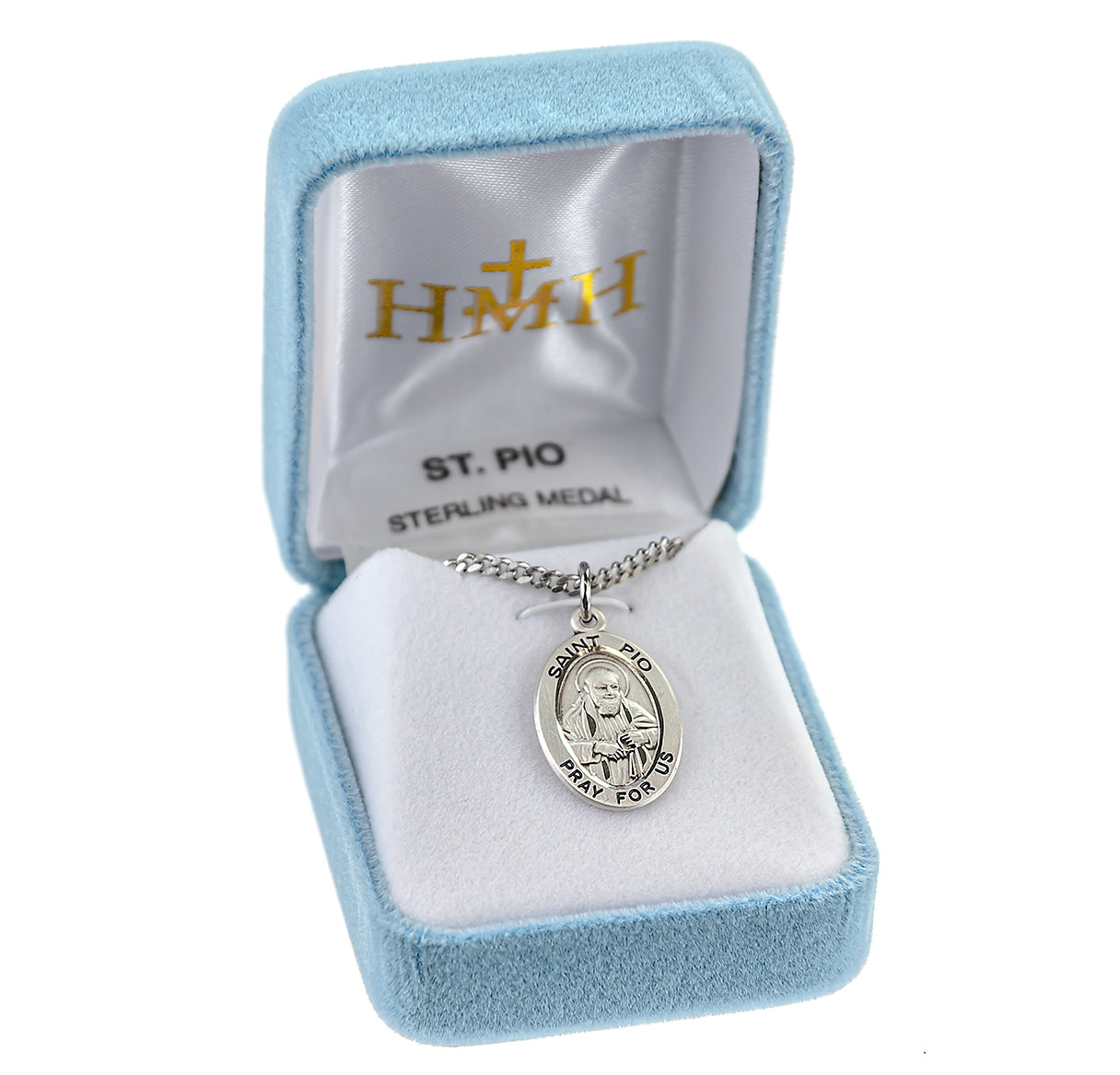 Patron Saint Pio Oval Sterling Silver Medal Pendant with Chain