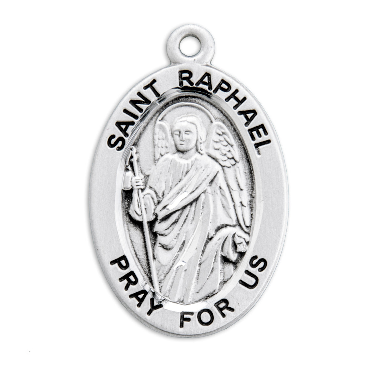 Patron Saint Raphael Archangel Oval Sterling Silver Medal Pendant with Chain