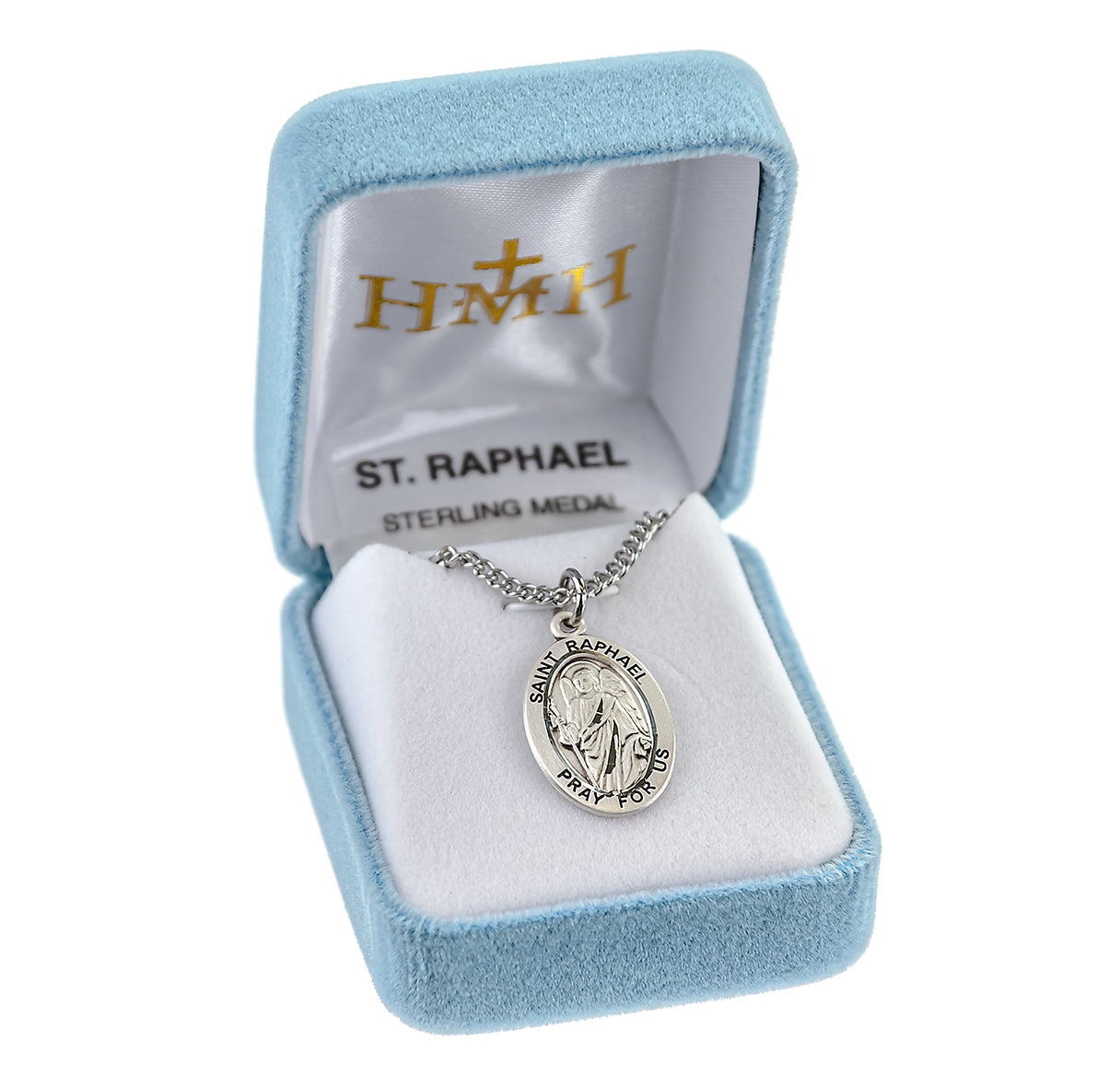 Patron Saint Raphael Archangel Oval Sterling Silver Medal Pendant with Chain