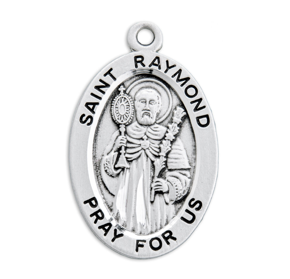 Patron Saint Raymond Oval Sterling Silver Medal Pendant with Chain