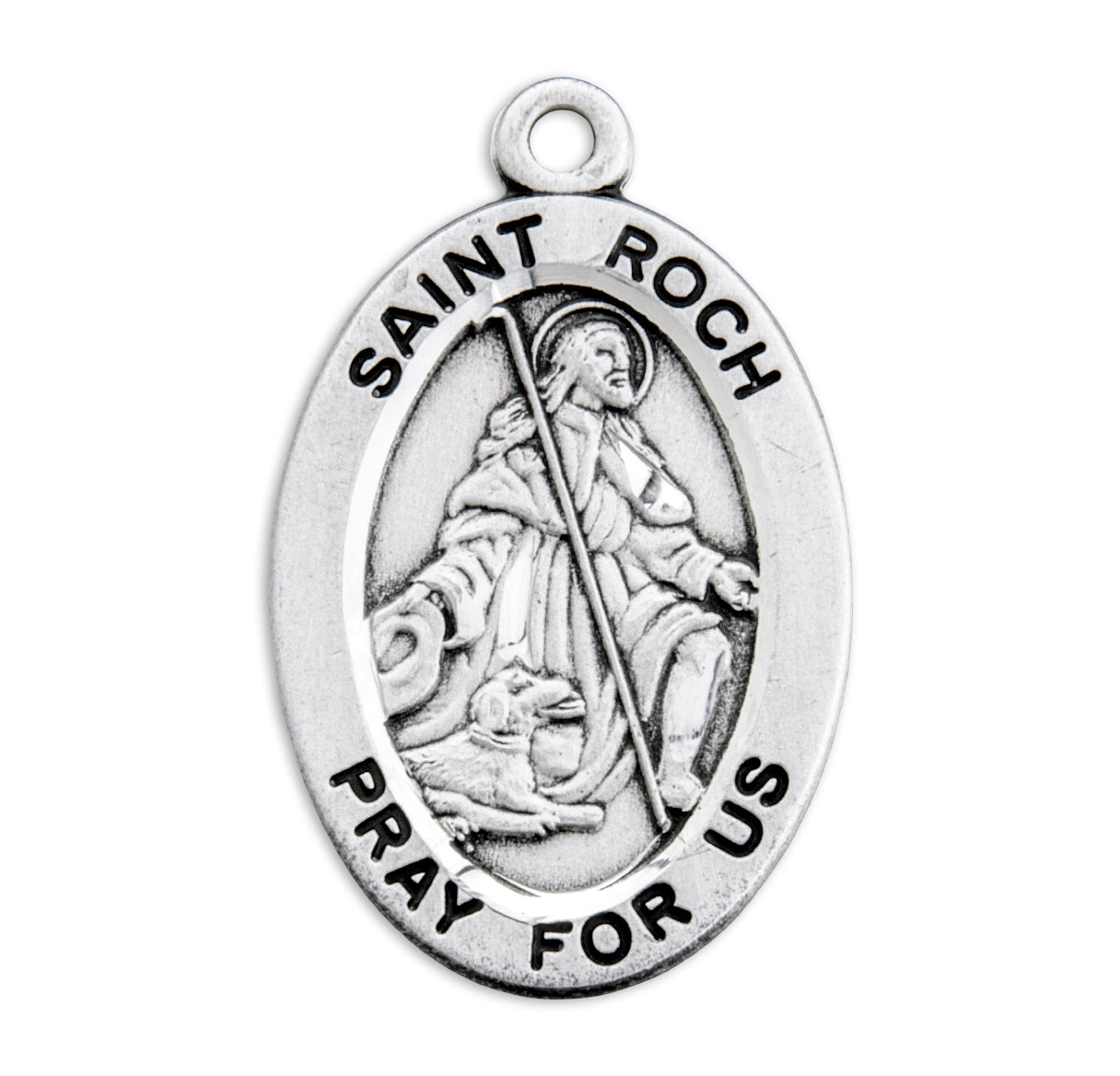 Patron Saint Roch Oval Sterling Silver Medal Pendant with Chain