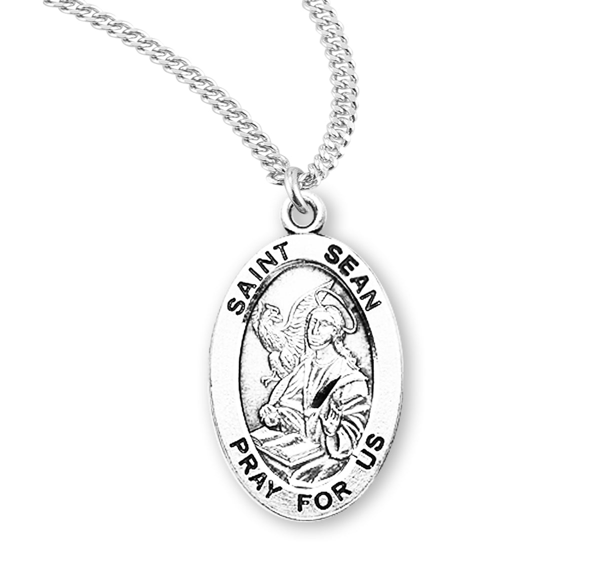 Patron Saint Sean Oval Sterling Silver Medal Pendant with Chain
