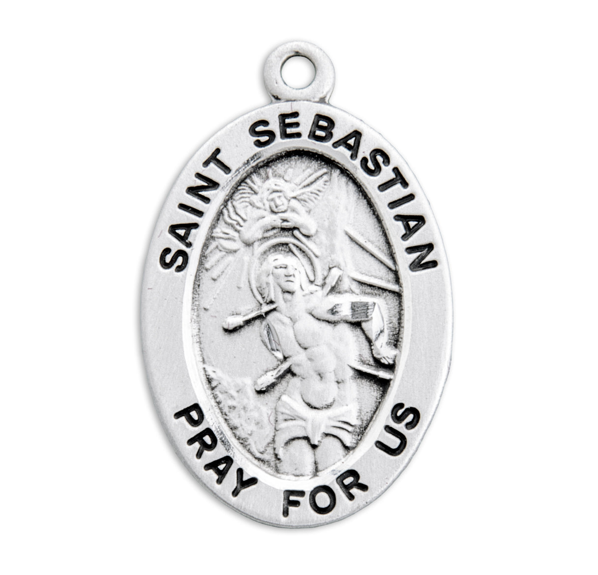 Patron Saint Sebastian Oval Sterling Silver Medal Pendant with Chain
